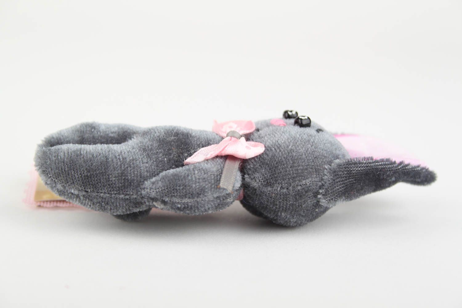 Peluche lapin faite main Jouet en tissu gris-rose original Cadeau enfant photo 3