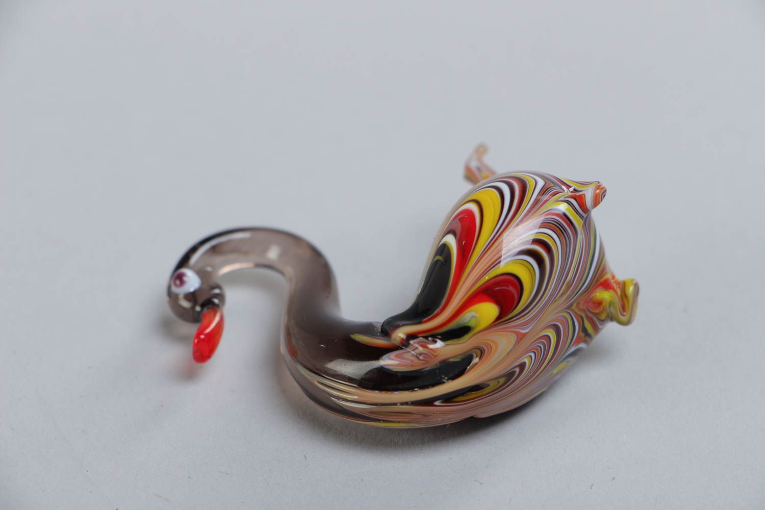 Handmade designer collectible lampwork glass miniature animal figurine of swan photo 4