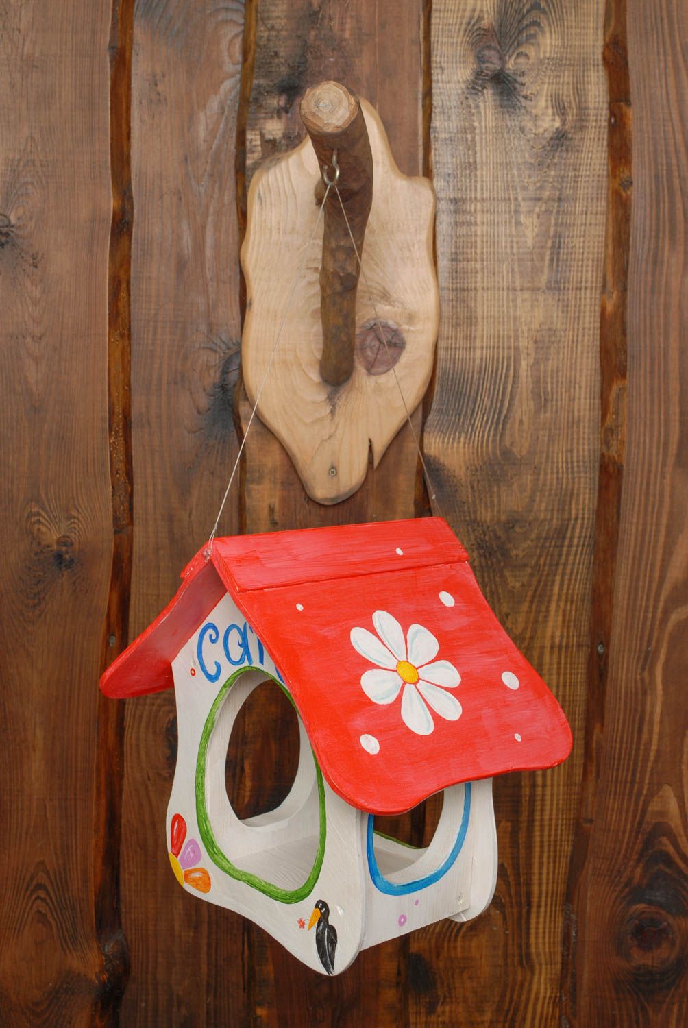 Handmade wooden bird feeder photo 1