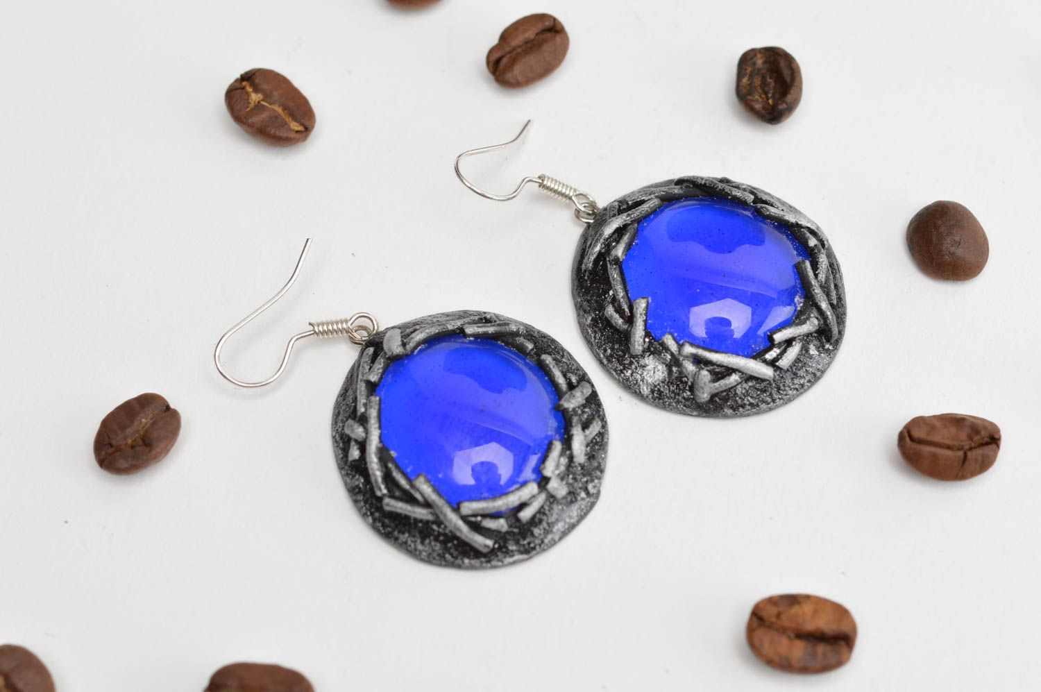 Fashionable blue earrings stylish jewelry handmade unusual accessories photo 1