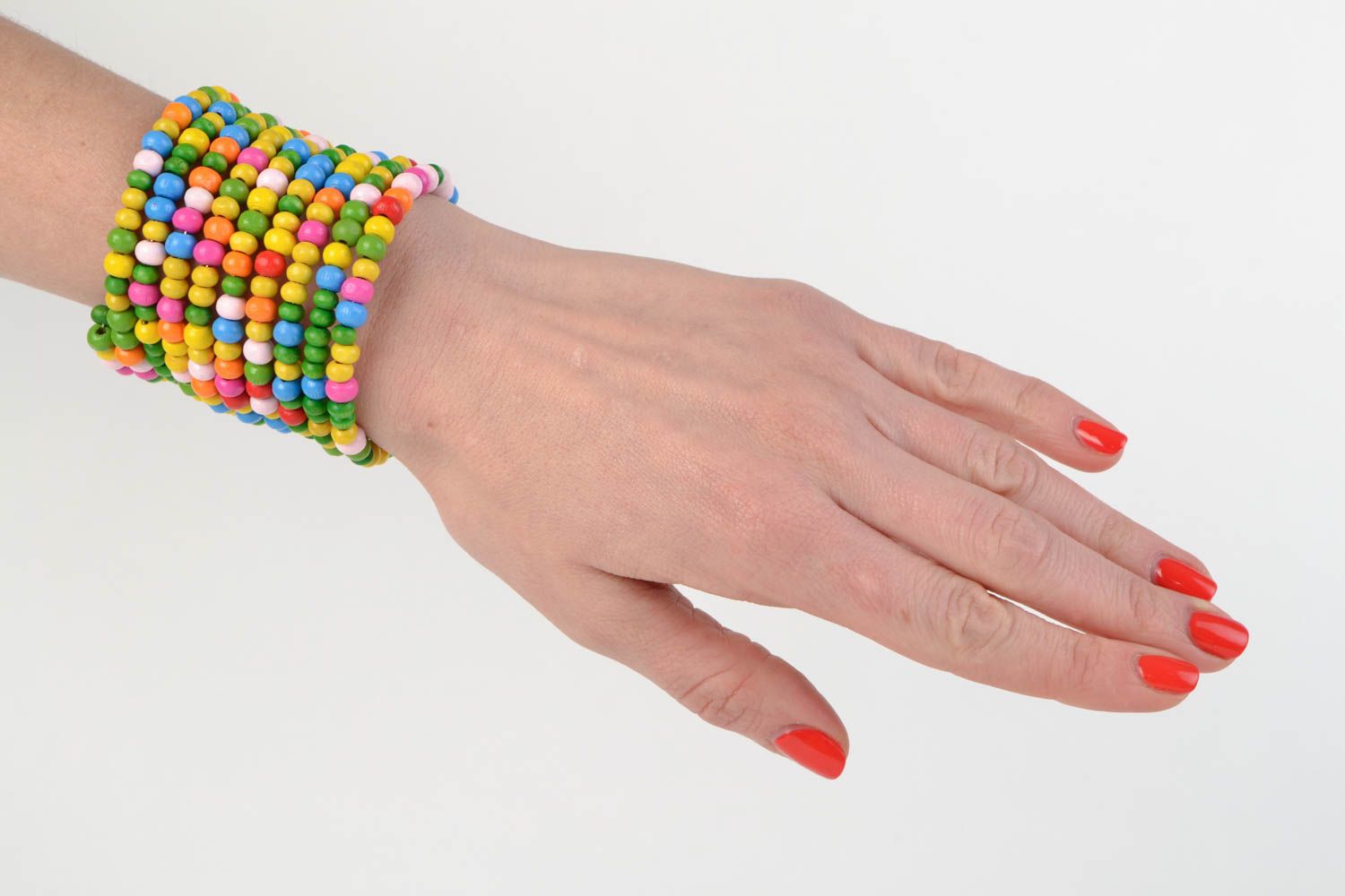 Beautiful women's designer handmade multirow memory wire bracelet with wooden beads photo 2