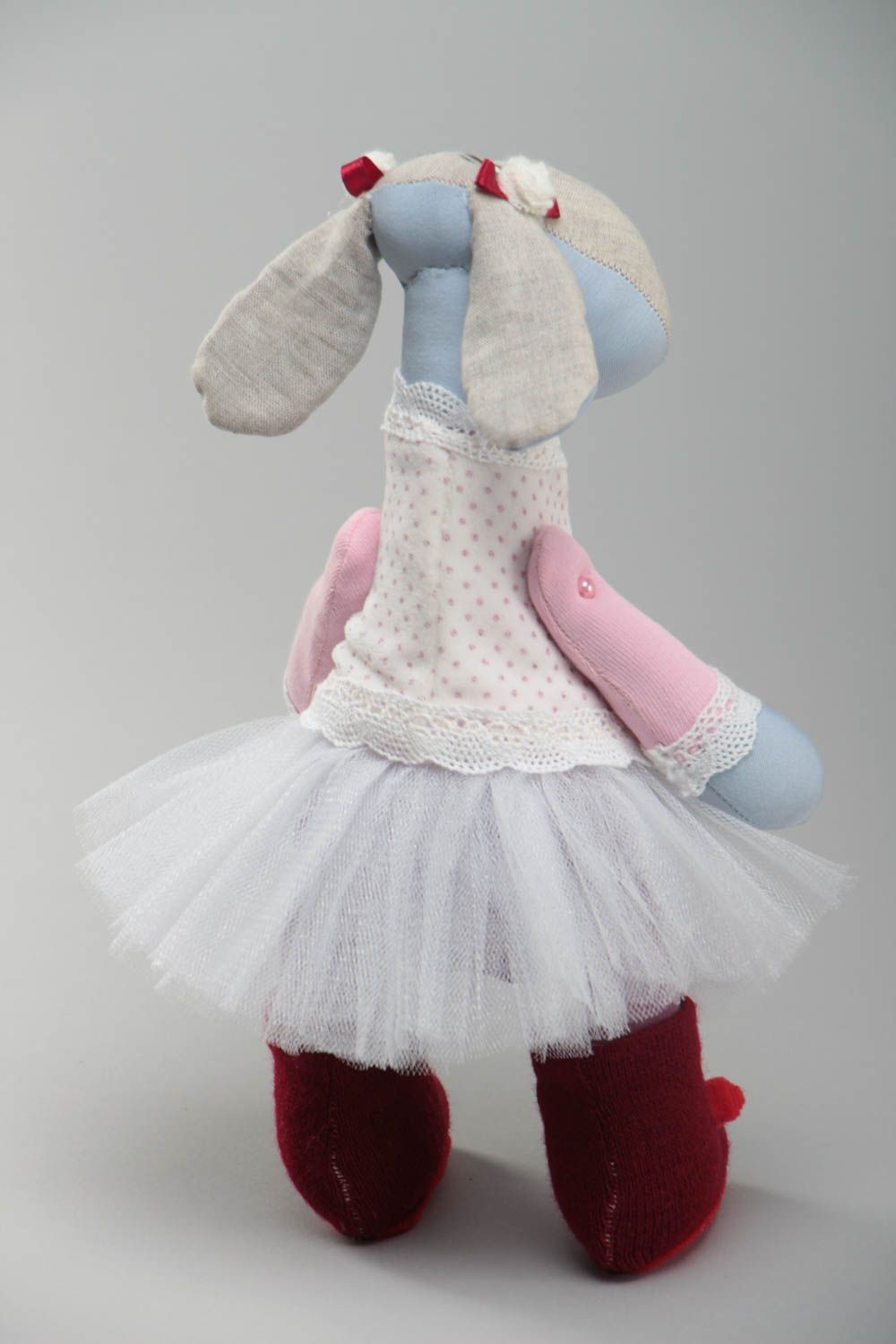 Handmade soft toy sewn of fabrics painted with acrylics cute lamb in tutu skirt photo 4