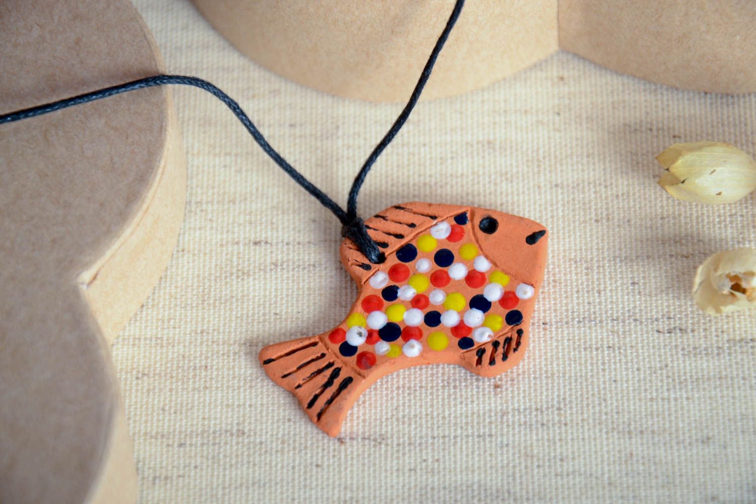 Handmade ceramic pendant jewelry in shape of fish cute designer pendant photo 1