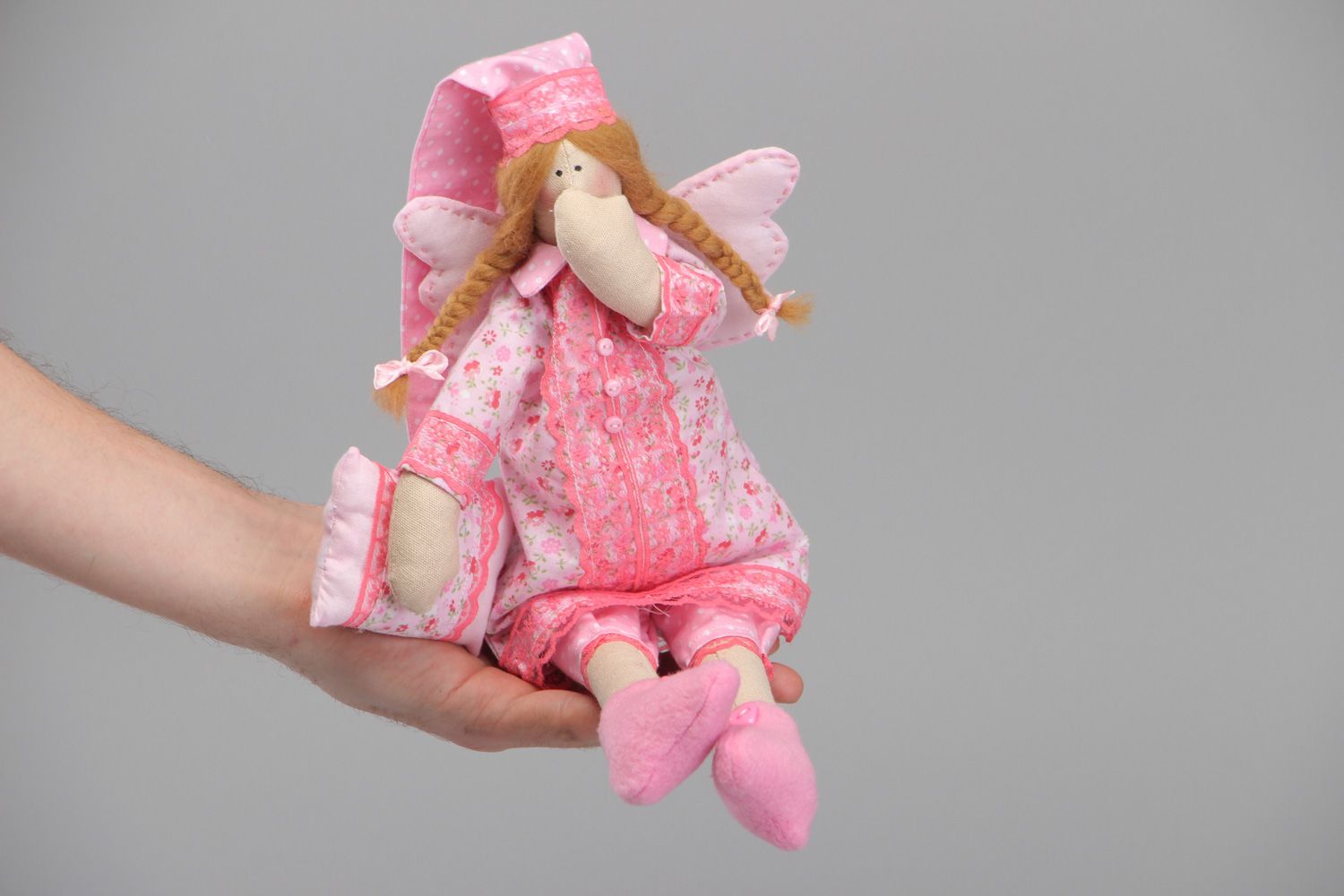 Мягкая кукла ручной работы ангел в розовом  фото 4