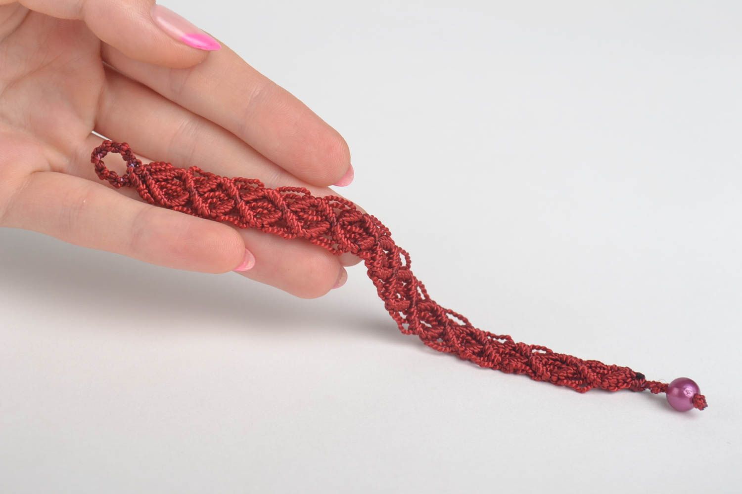 Bracelet textile Bijou fait main Accessoire femme couleur bordeaux stylé photo 5