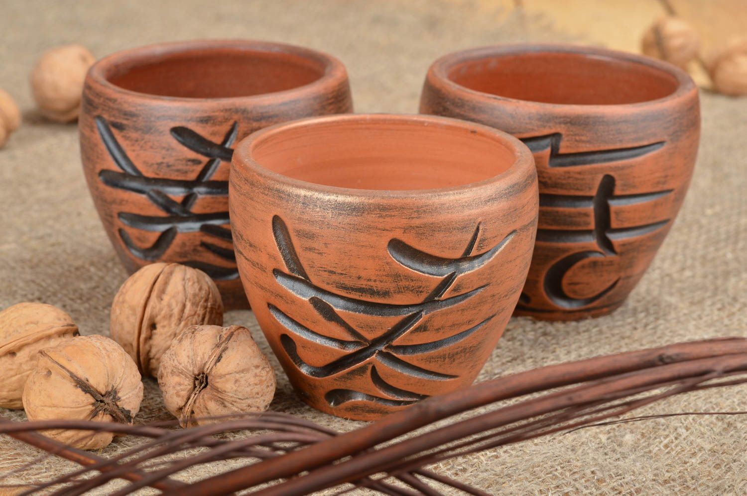 Vasos de barro hechos a mano vajilla ecológica menaje de cocina 3 artículos foto 1