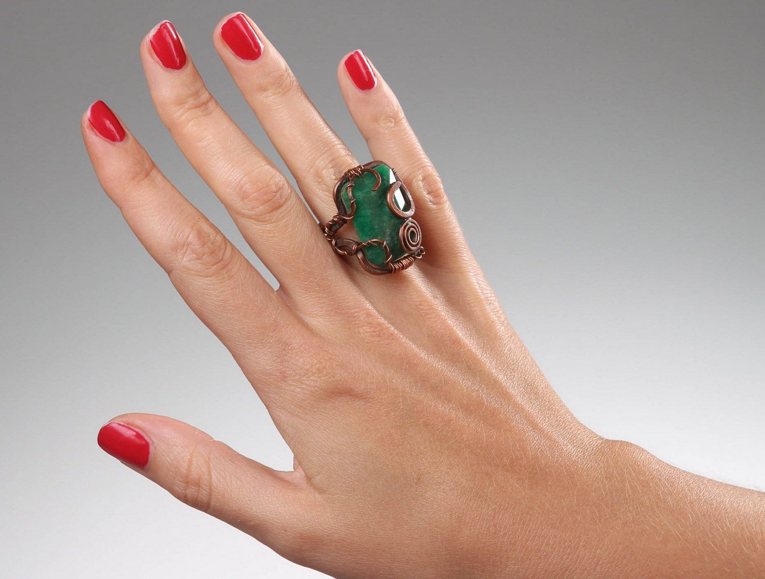 Copper ring with emerald photo 5