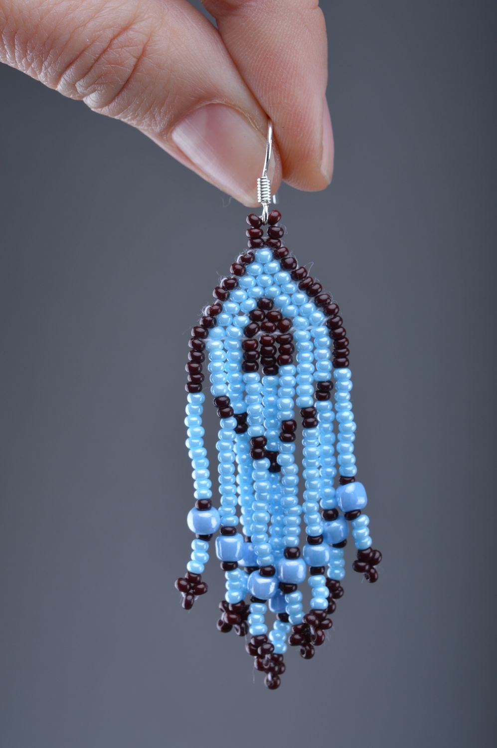 Boucles d'oreilles et bague femme en perles de rocaille faites main bleues  photo 3