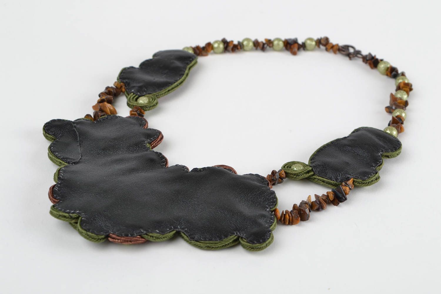 Beautiful evening design handmade soutache necklace with natural jasper stone photo 5