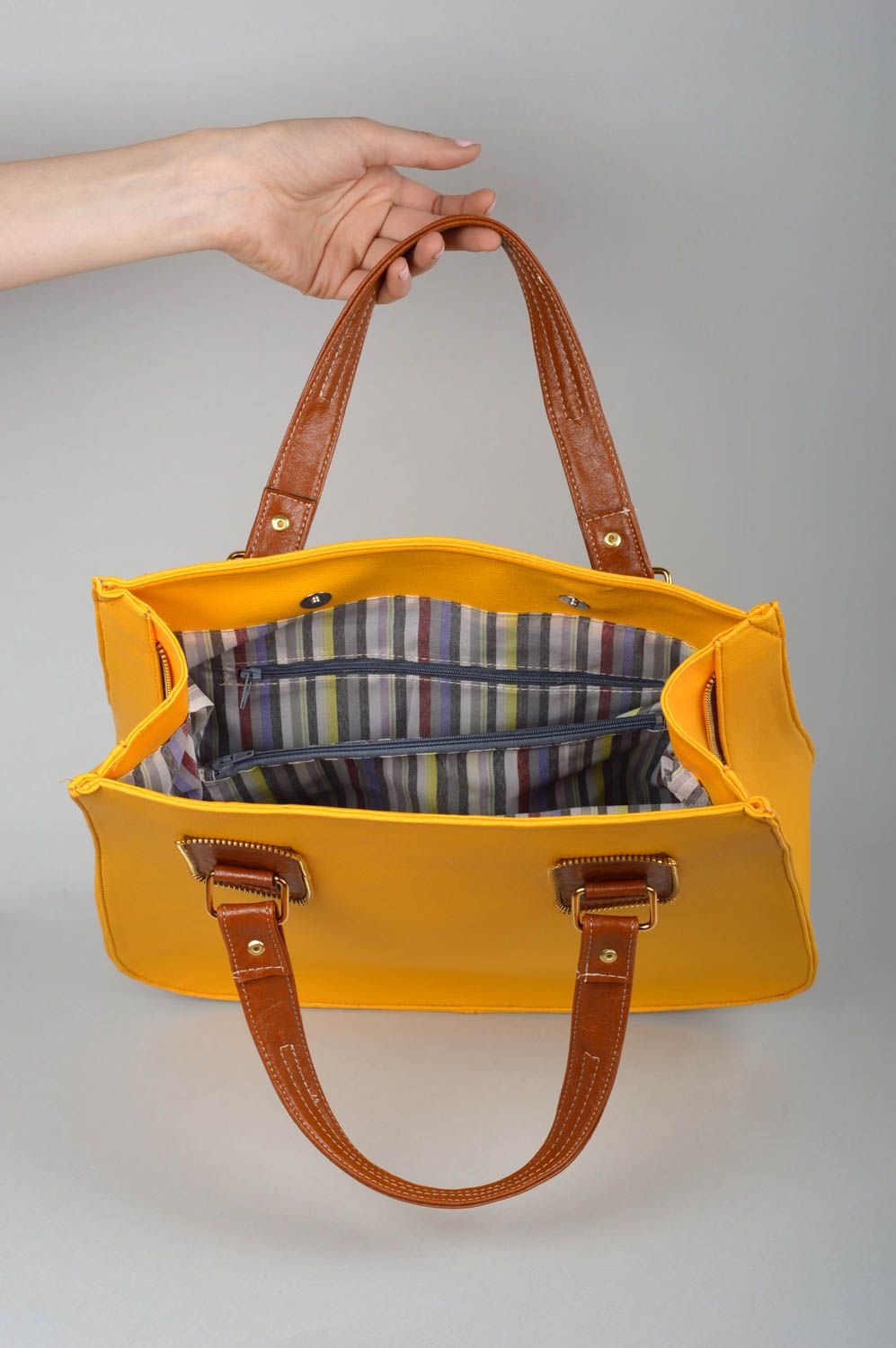 Shoulder bag handmade leather large ladys bag casual style yellow nice gift photo 3