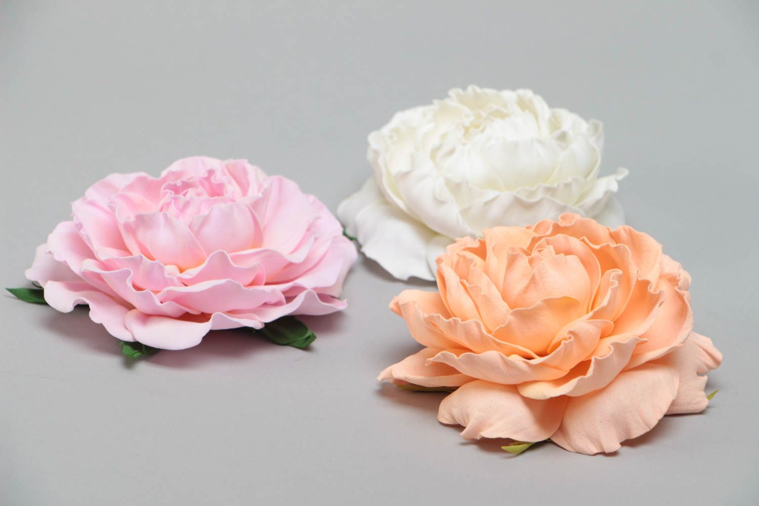 Set of 3 decorative handmade foamiran volume flowers for jewelry making photo 3