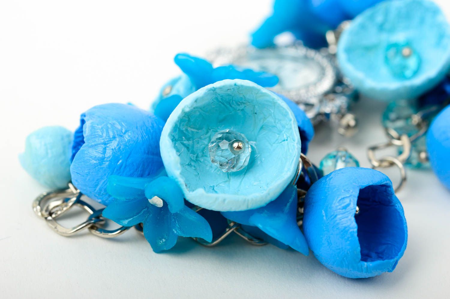 Montre design faite main Accessoire femme bracelet fleurs bleues Cadeau femme photo 5