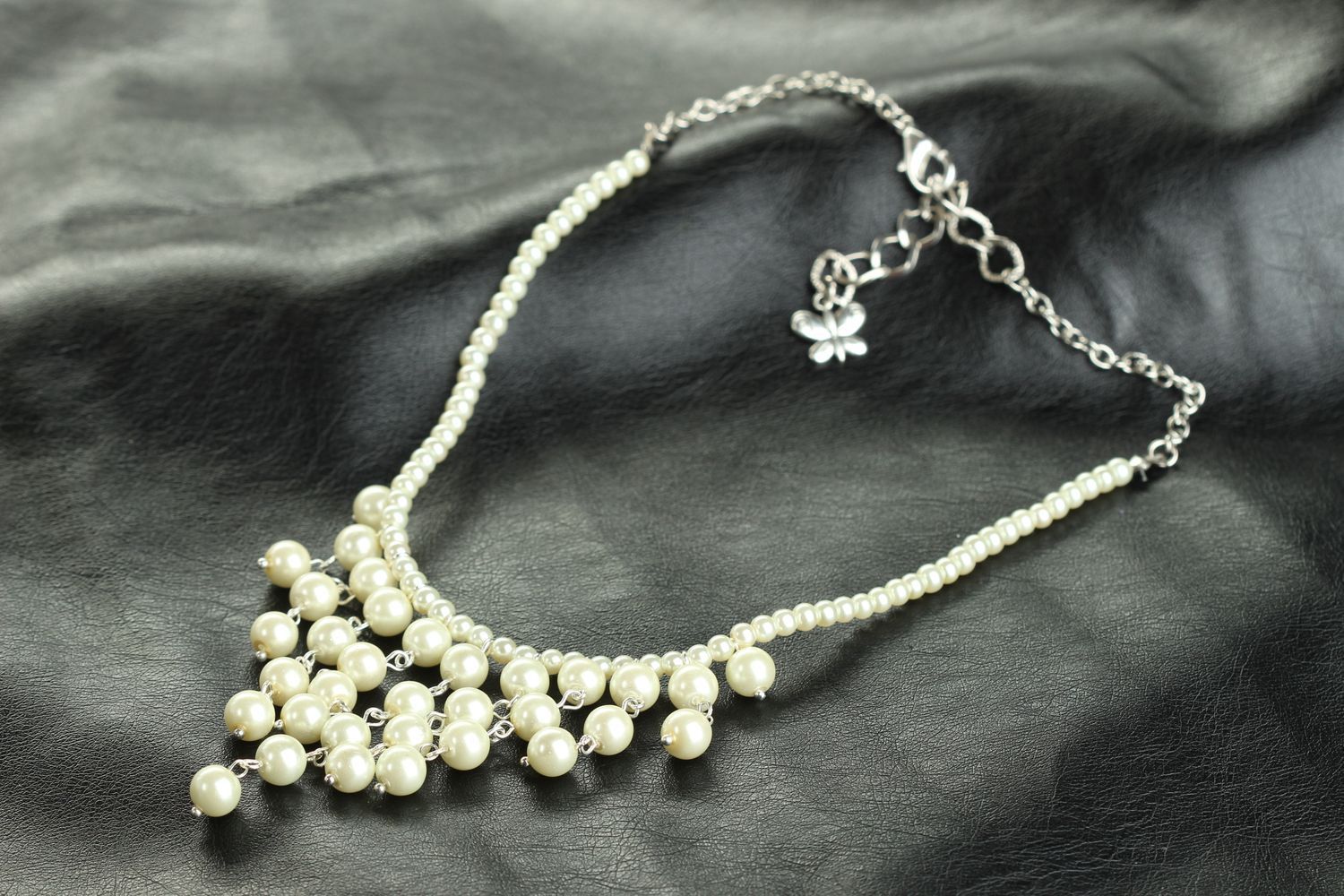 Handmade Perlen Schmuck Modeschmuck Collier Accessoire für Frauen schön weiß foto 1