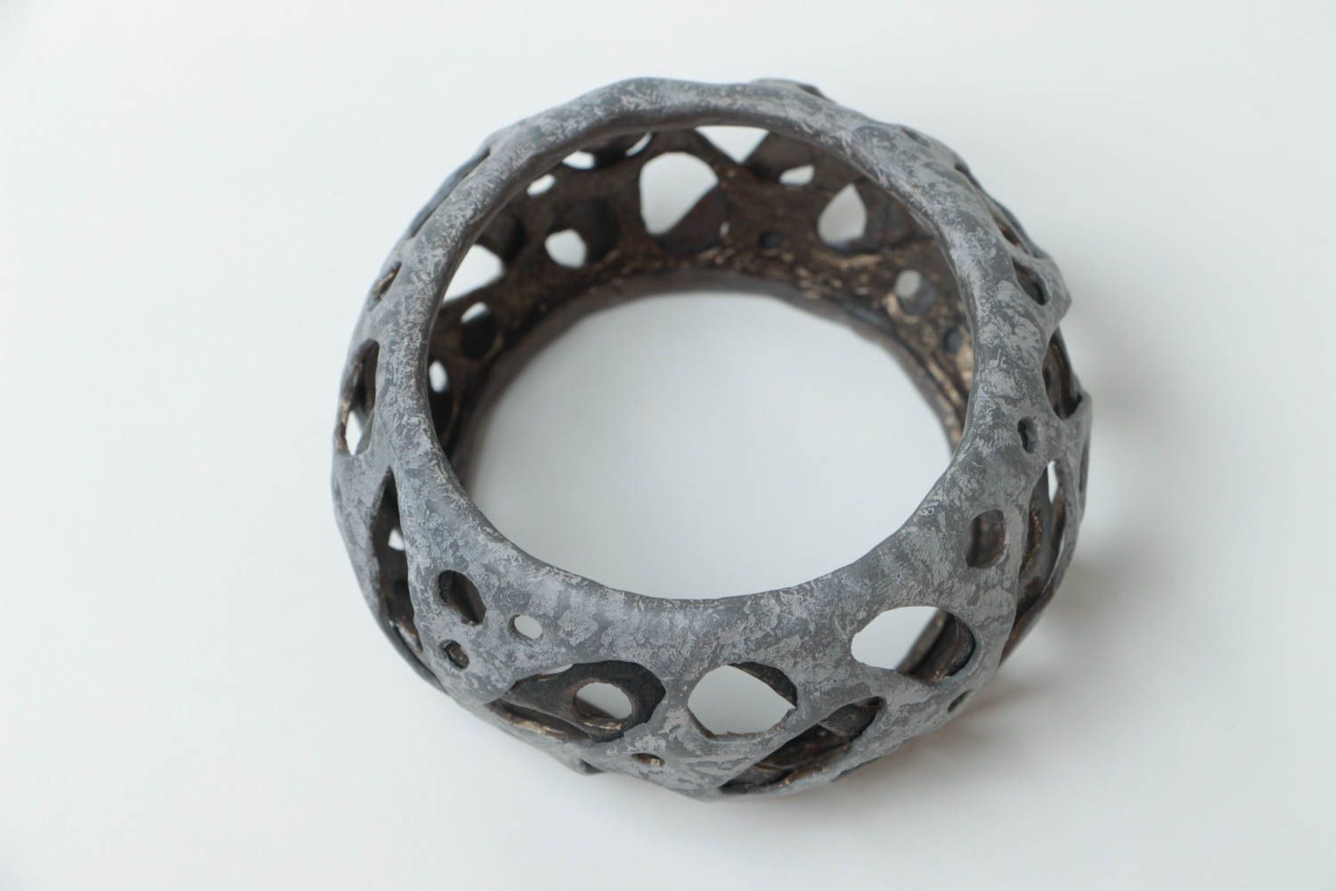 Gray color bangle art clay wide bracelet for women photo 3