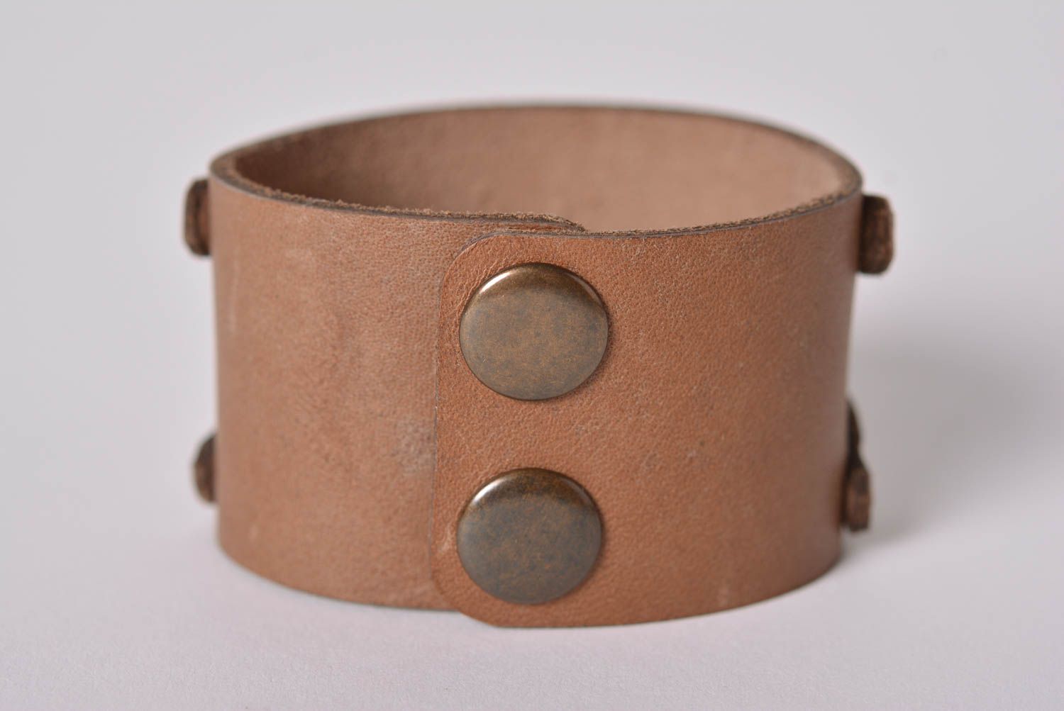 Bracelet cuir Bijou fait main large brun cadeau original Accessoire design photo 3