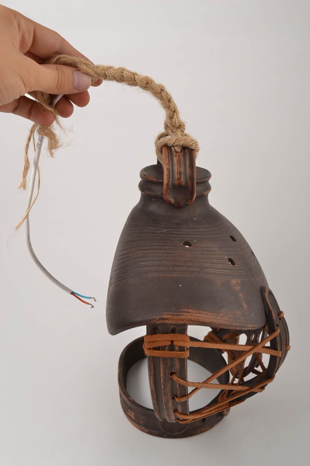 Handmade Lampe aus Keramik mit Schnur Lampe aus Ton Keramik Leuchte ethnisch foto 3