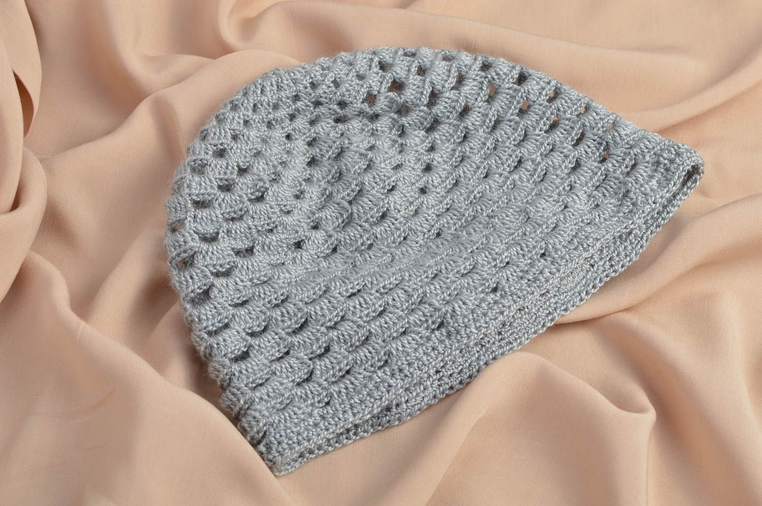 Handmade cute grey cap crocheted unusual hat for girls children accessory photo 1