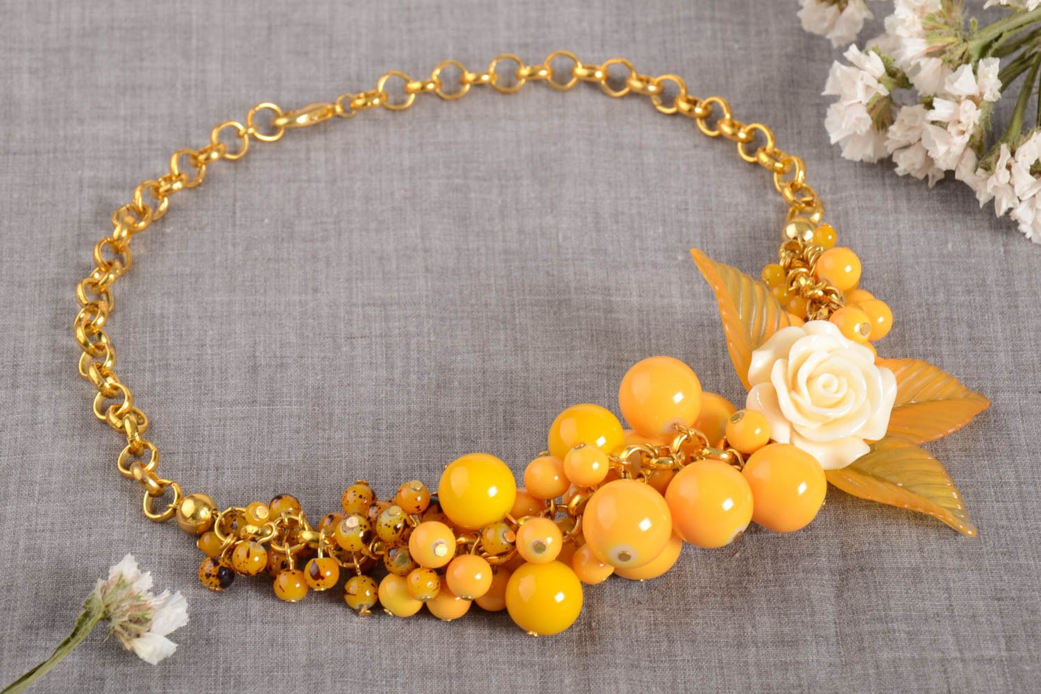Yellow handmade beaded necklace fashion accessories artisan jewelry designs photo 1
