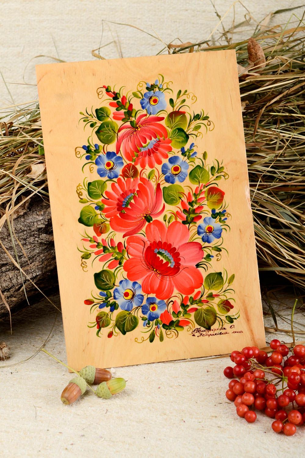 Tableau original fait main Peinture ethnique Idée déco maison fleurs Petrykivka photo 1
