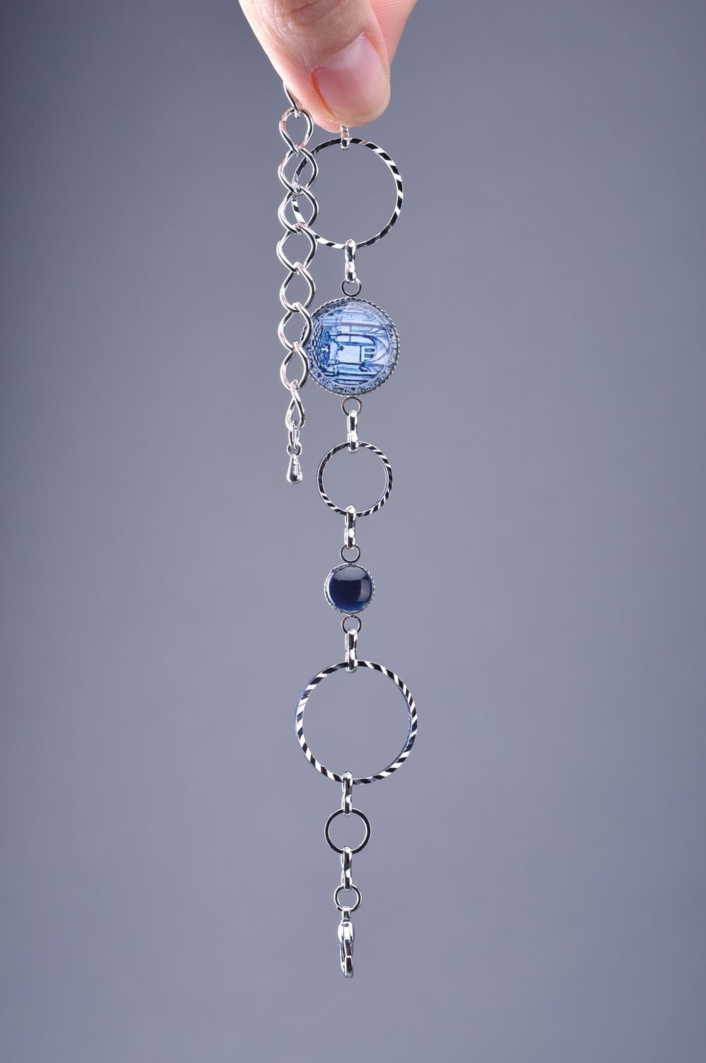 Handmade metal jewelry set 2 items pendant locket on long chain and wrist bracelet photo 3