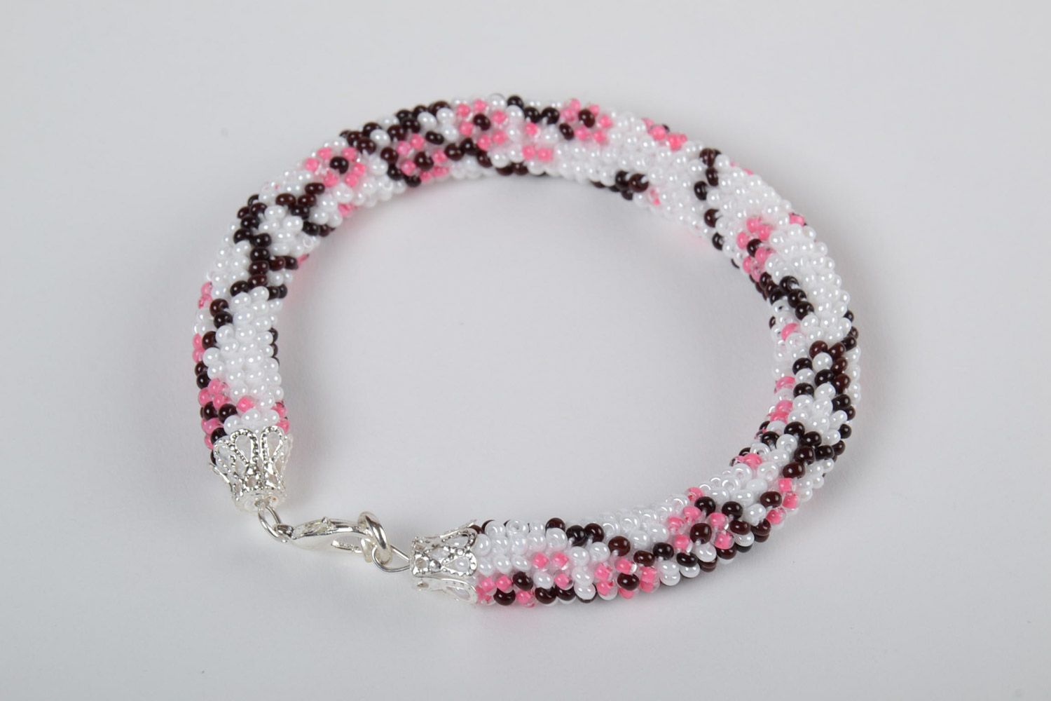 Handmade designer beautiful crocheted cord bracelet made of Czech beads photo 2