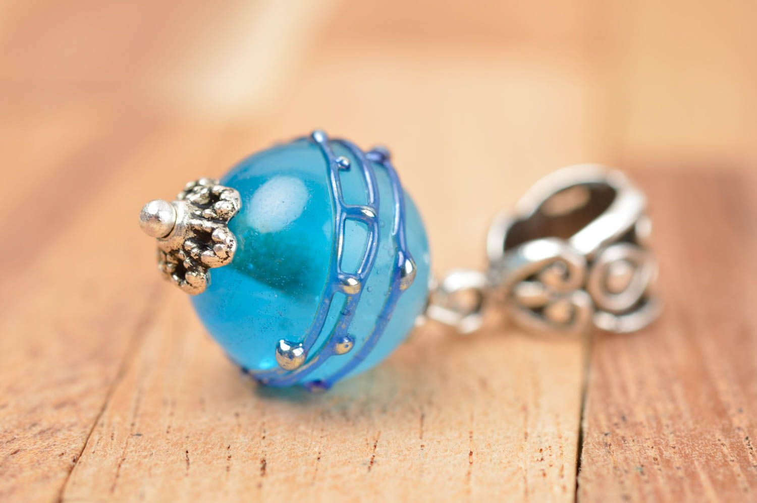 Handmade pendant women necklace glass pendant lampwork pendant blue deep photo 2