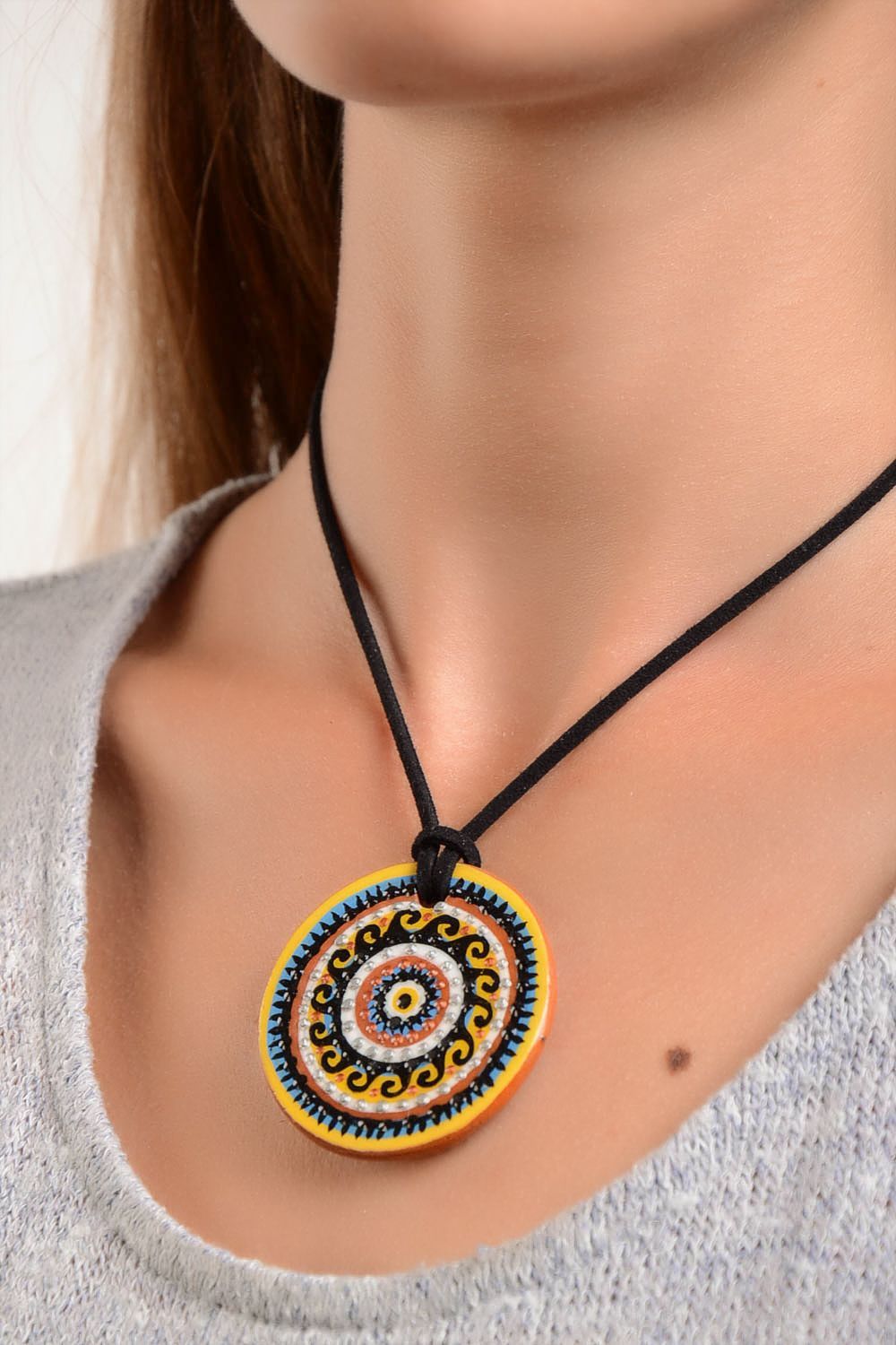 Handmade necklace ceramic jewelry ethnic jewelry pendant necklace gifts for girl photo 1