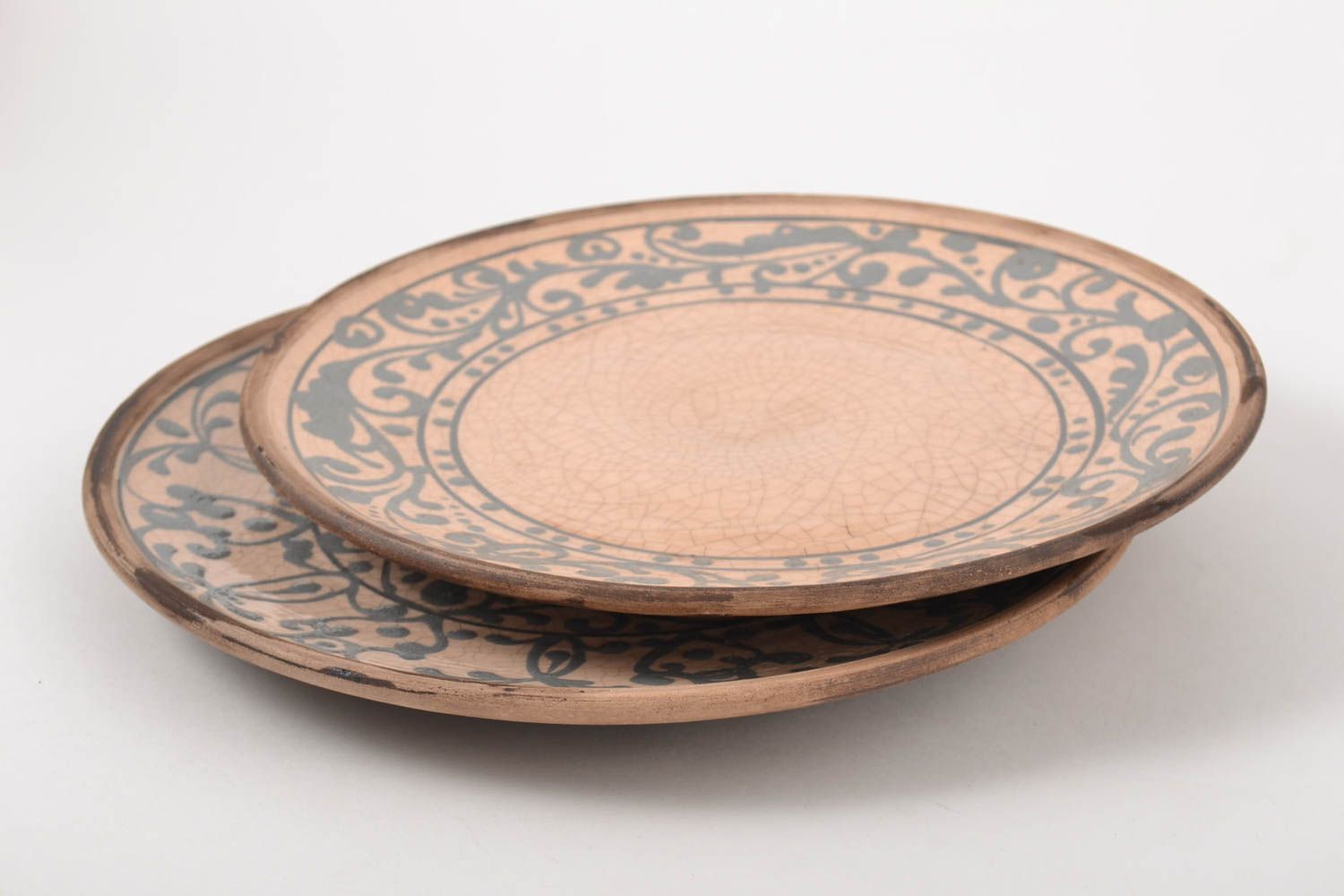 Handmade ceramic plates clay dishes painted plates 2 items kitchen decor  photo 3