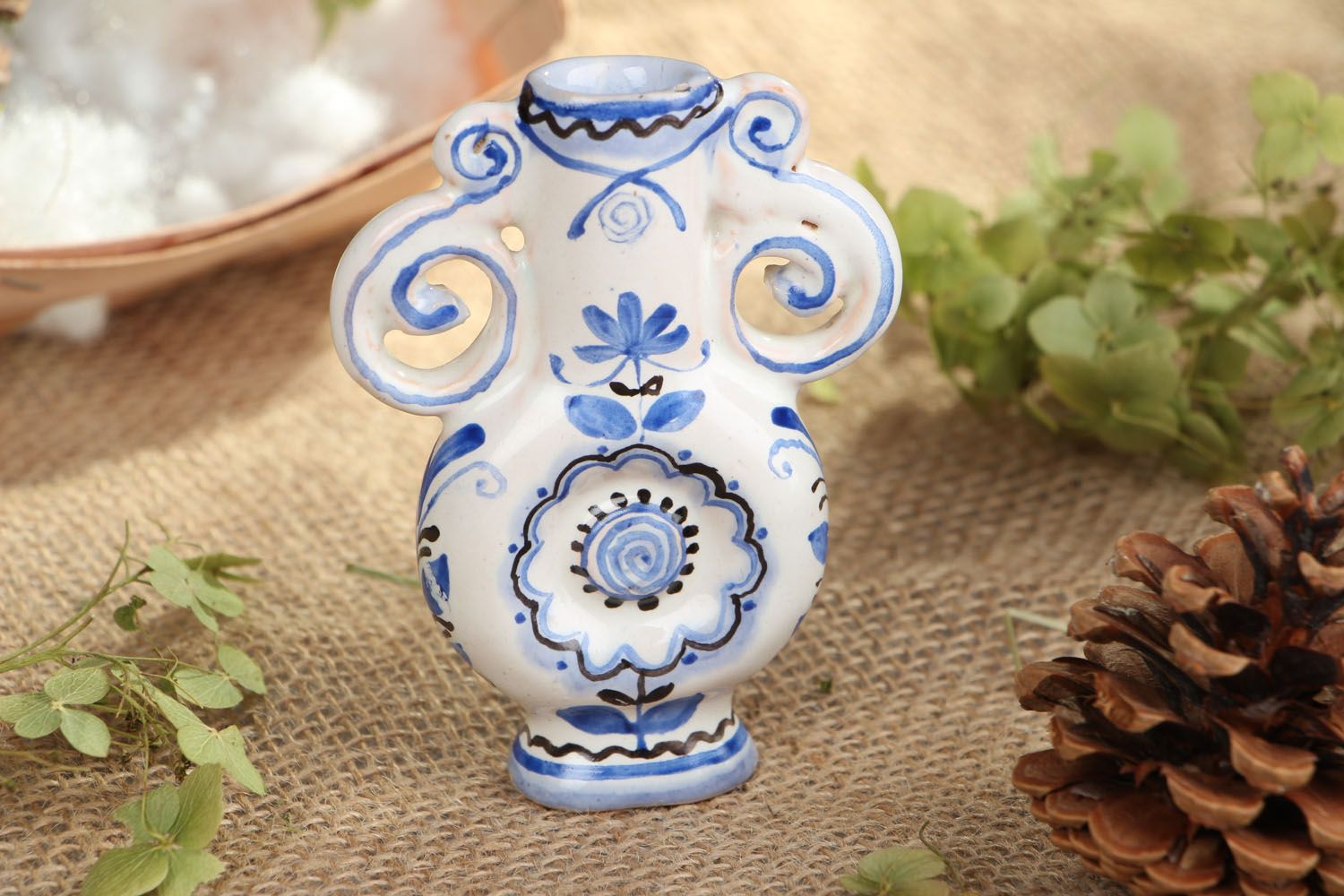 3,6 inches white&blue ceramic pitcher vase 0,12 lb photo 5