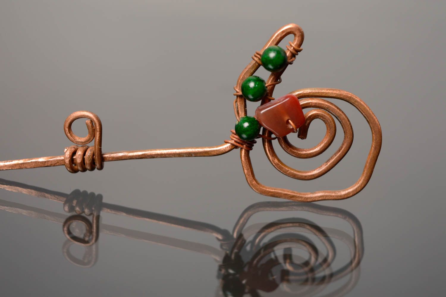 Wire wrap copper brooch with lampwork beads photo 3