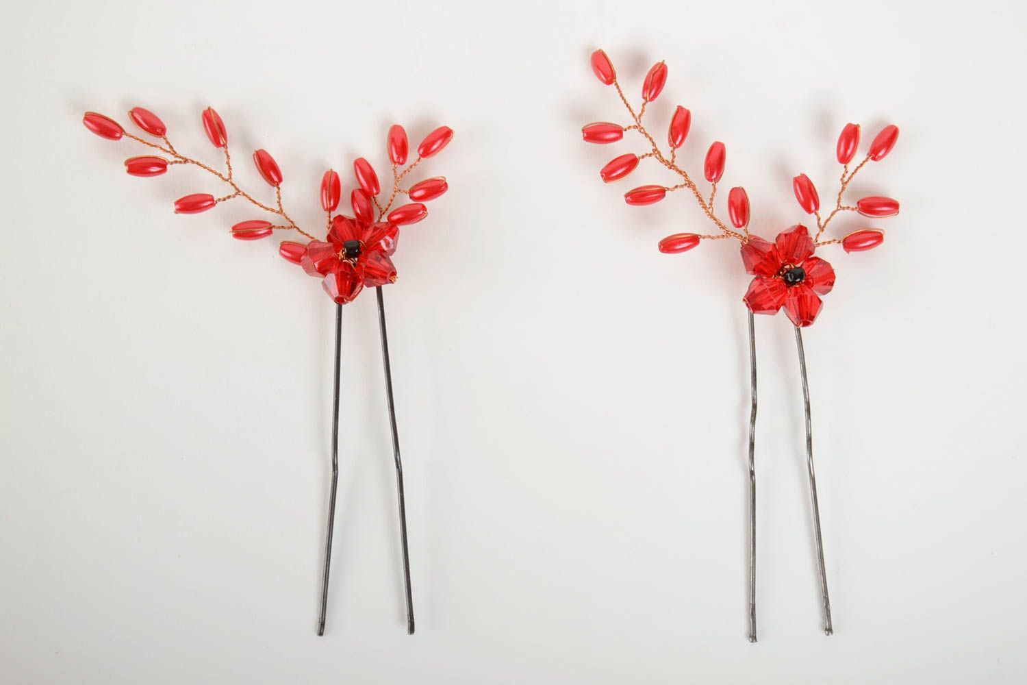 Beautiful handmade designer hairpins set 2 pieces with beads Red photo 4