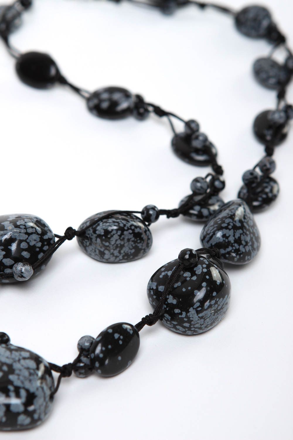 Collier pierres naturelles Bijou fait main long en obsidienne Accessoire femme photo 3