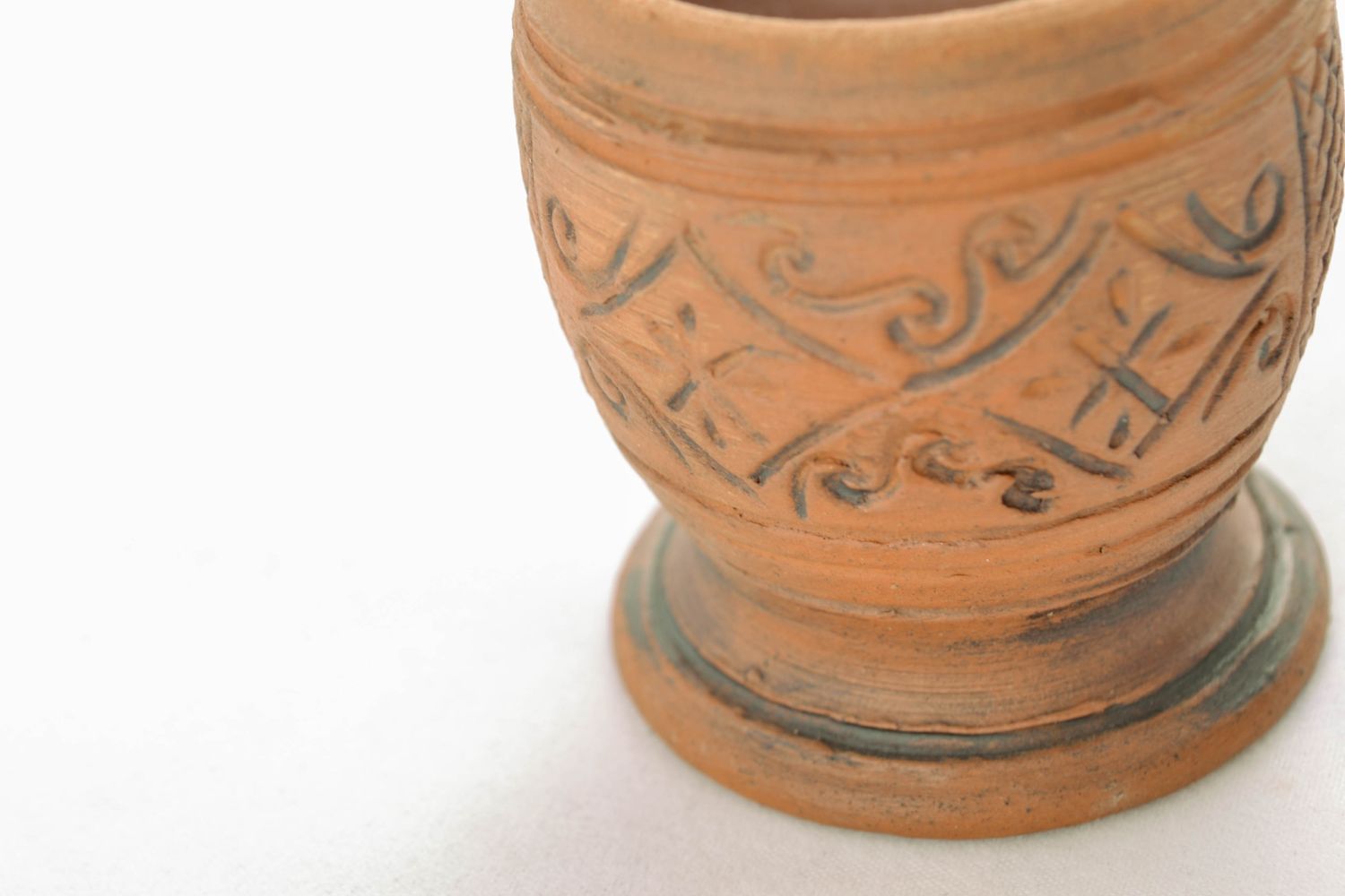 Copa cerámica hecha a mano con ornamento, 0,05 litro  foto 4