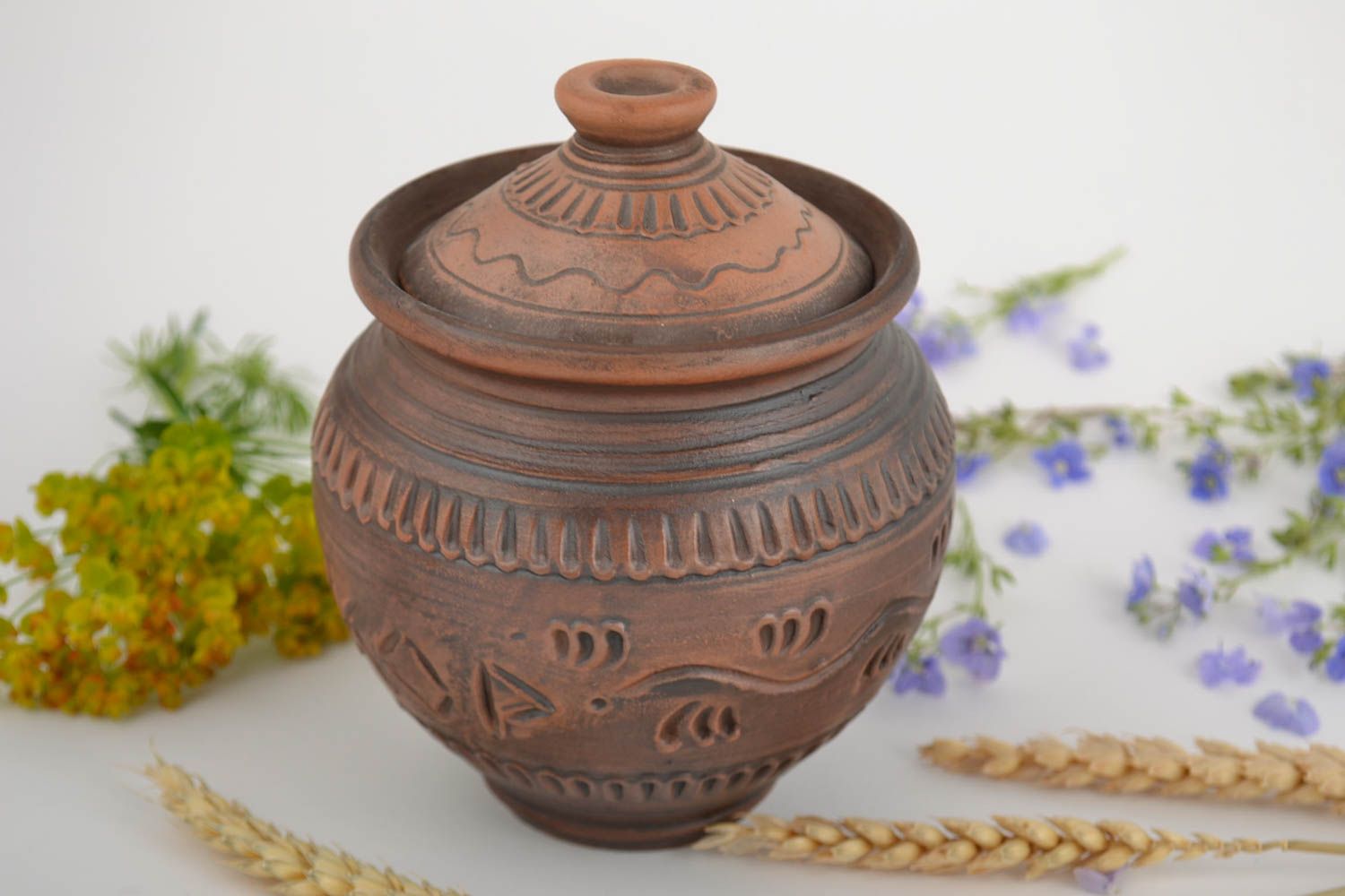 Handmade designer clay sugar bowl with lid home ceramics photo 1