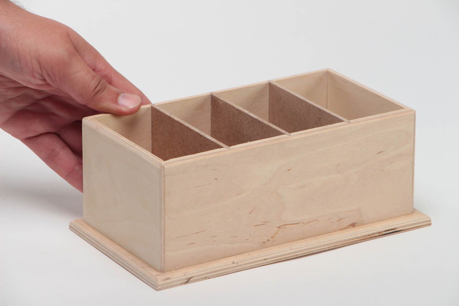 Boîte en bois brut à décorer soi-même 4 compartiments faite main sans couvercle photo 5