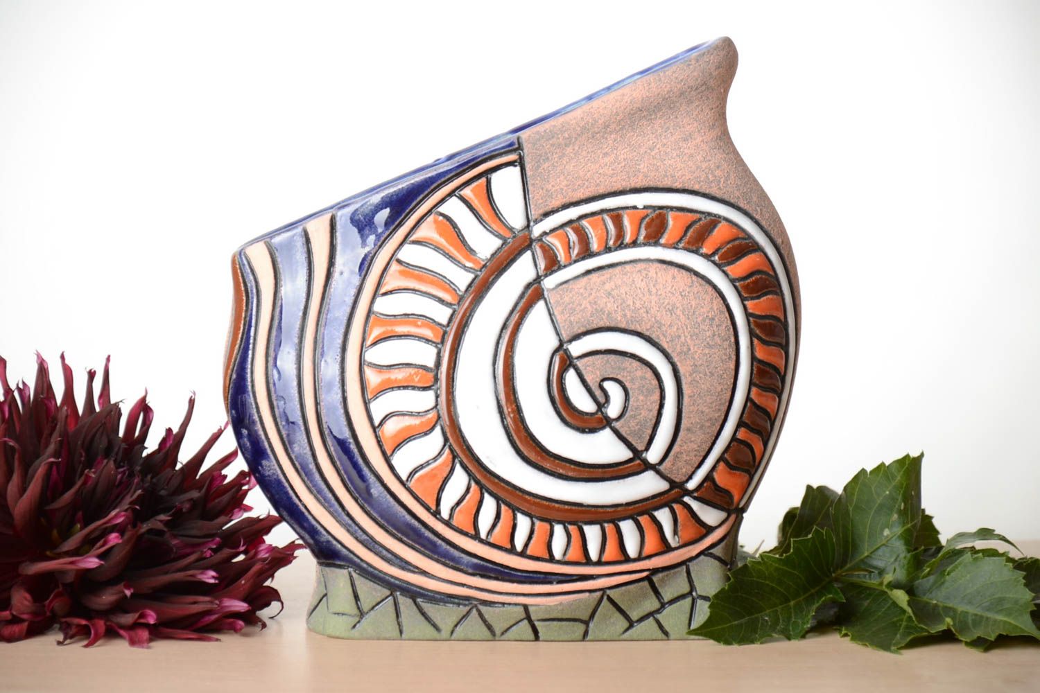 Vase aus Ton handmade Deko Wohnzimmer Keramik Vase mit originellem Muster foto 1