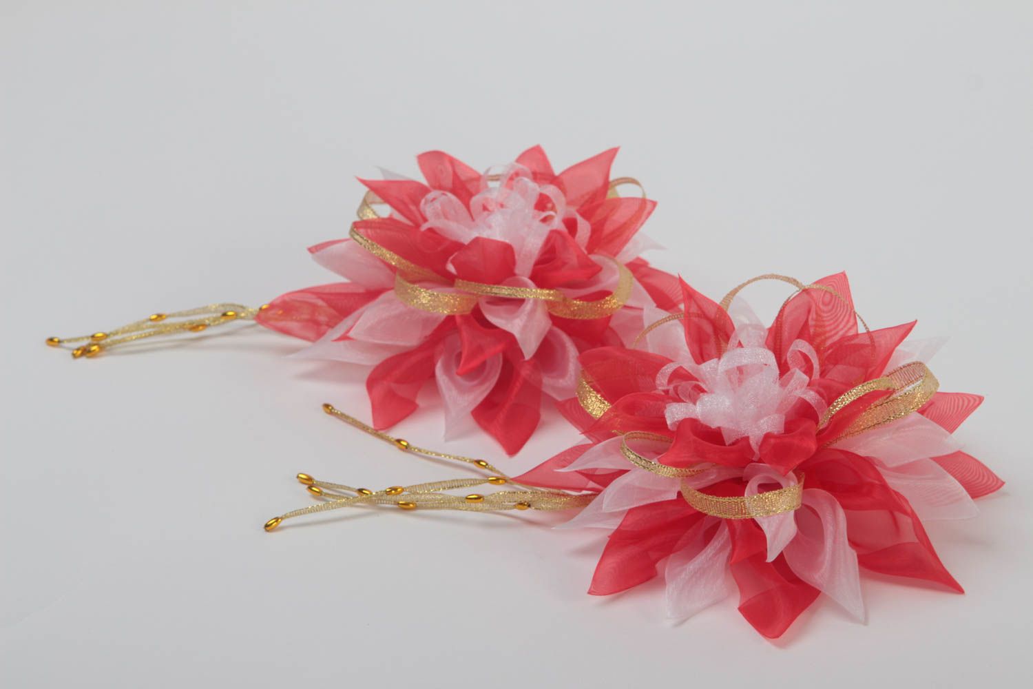 Set of 2 hair scrunchies handmade hair accessories flower hair ties  photo 3
