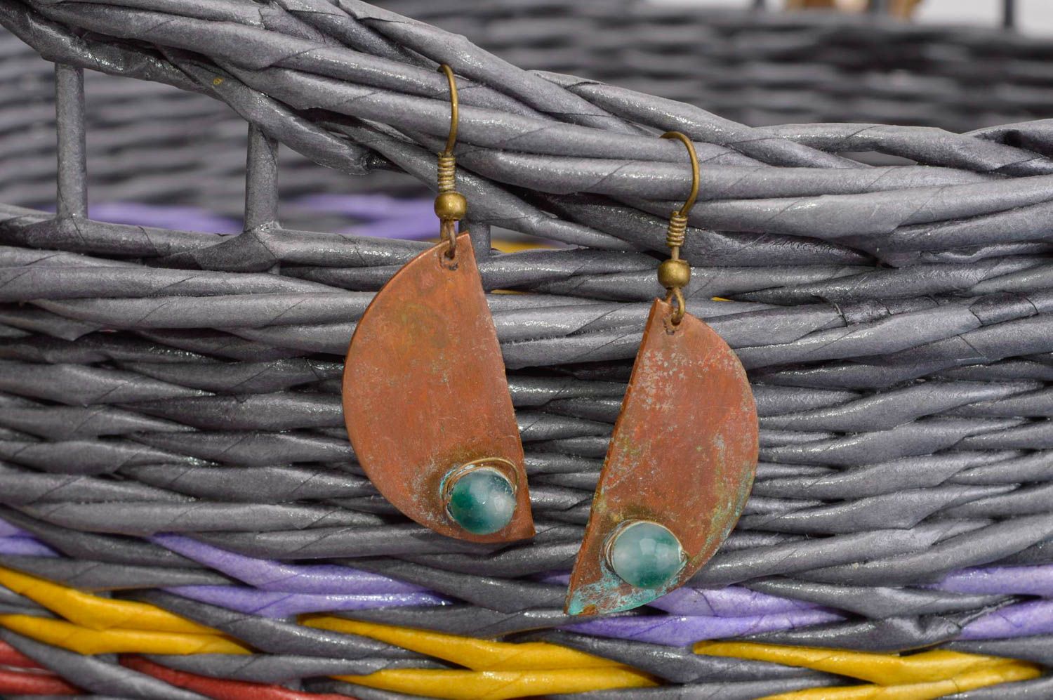 Handmade earrings unusual accessories designer jewelry copper earrings photo 1