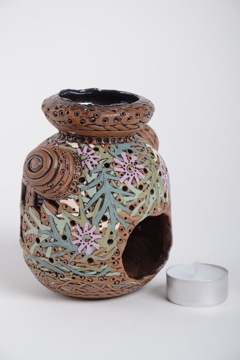 Handmade Deko Teelichthalter Kerzenhalter aus Ton Öl Duftlampe ungewöhnlich bunt foto 3