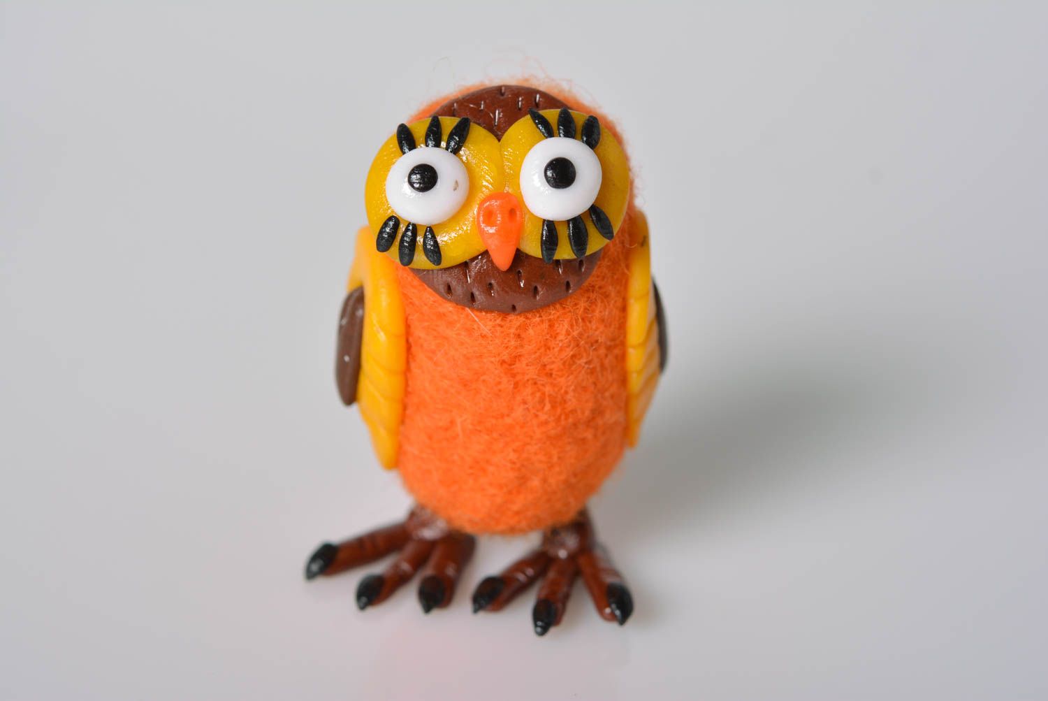 Jouet hibou orange fait main Figurine miniature pâte polymère laine Petit cadeau photo 5