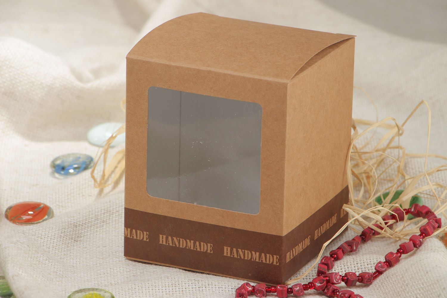 Handmade square carton gift box with transparent insert for Christmas tree toy photo 1