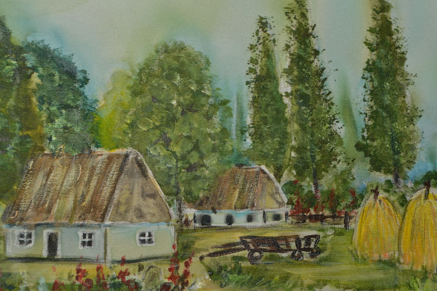 Peinture contemporaine avec paysage faite main Village photo 3