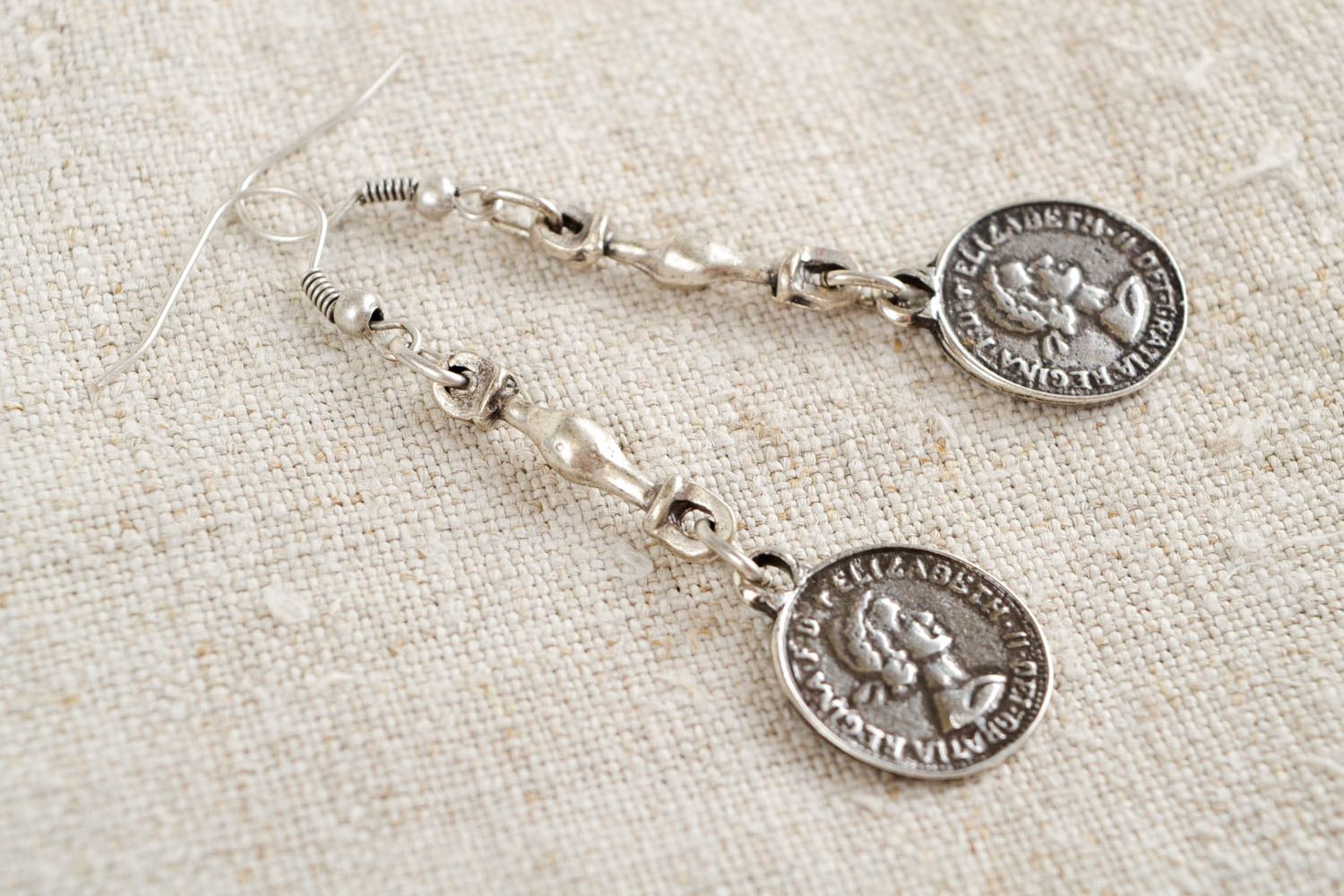 Earrings with charms coins handmade metal accessories fashion designer gift photo 1