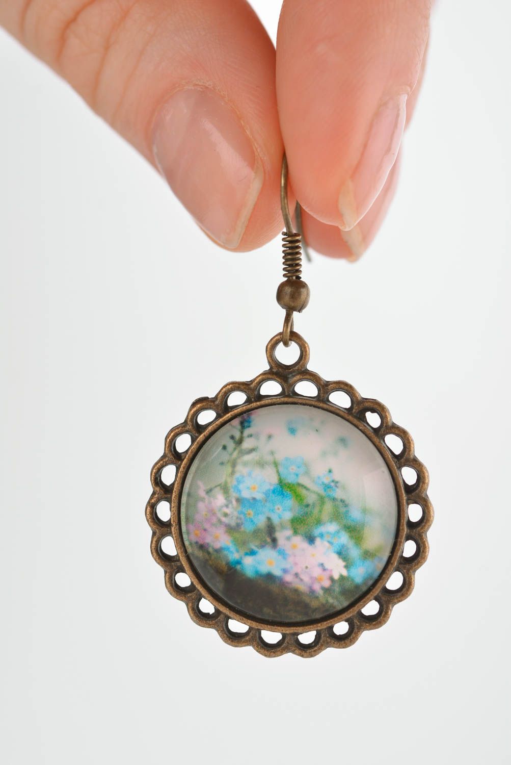 Серьги ручной работы круглые голубые красивые серьги из стекла подарок женщине фото 3