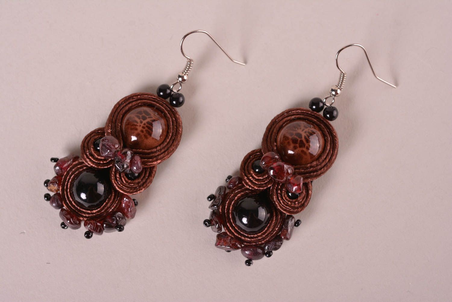 Handmade jewelry soutache earrings big earrings brown earrings women fashion photo 2