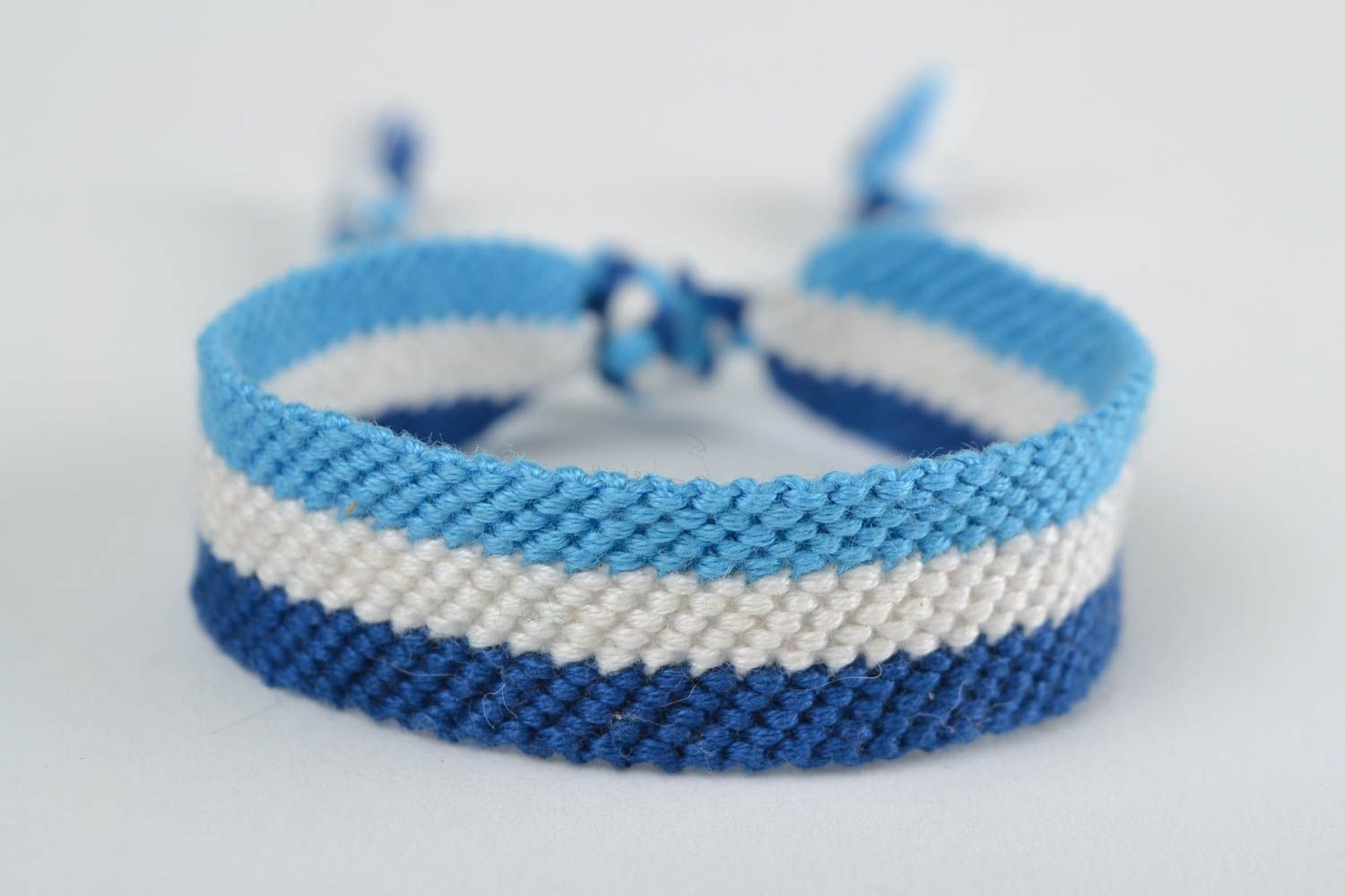 Handmade three color friendship bracelet made of floss threads stylish accessory photo 3