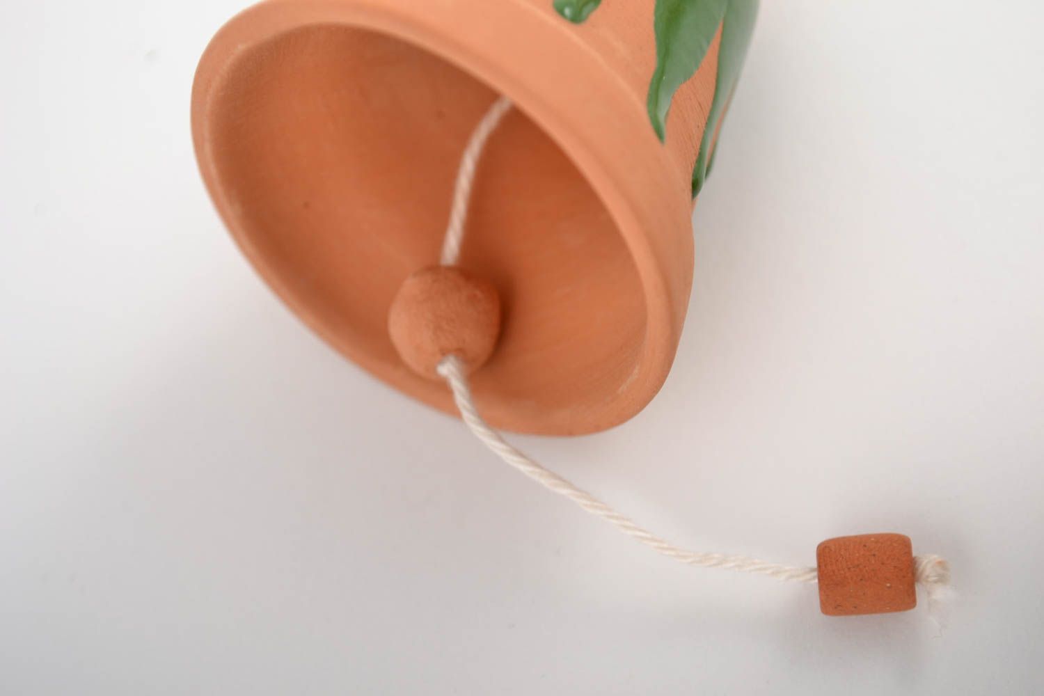 Designer ceramic bell on long cord with clay house handmade painted pendant photo 4