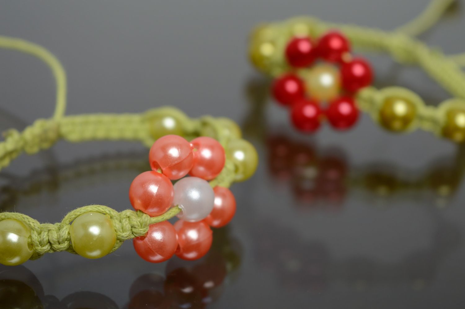 Woven macrame cord bracelet with ceramic beads photo 5