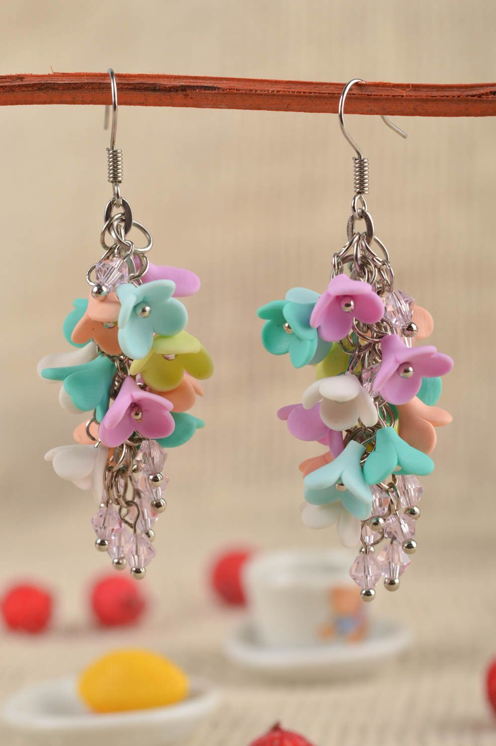 Handmade beautiful earrings stylish polymer clay jewelry flower earrings photo 2