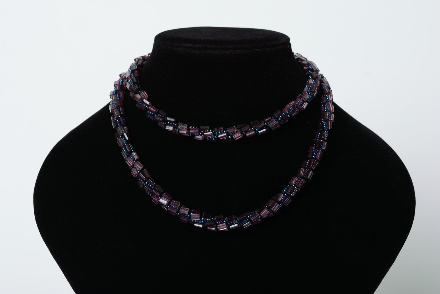 Beautiful dark violet designer handmade necklace woven of beads for women photo 2